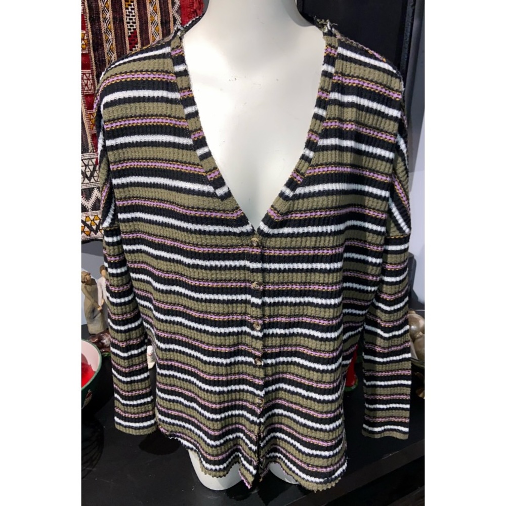 OUT FROM UNDER, URBAN OUTFITTERS, LNG-SLV STRIPED RIBBED CARDIGAN, SZ XS